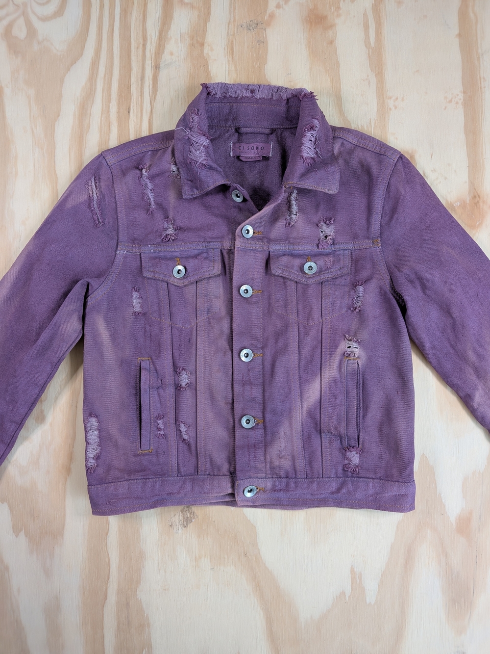 Ci Sono Distressed Purple Denim Jacket - Small